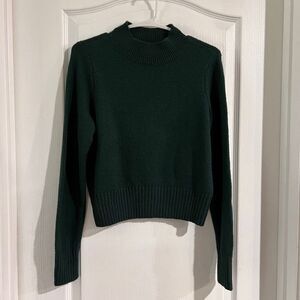 American Eagle Womens Mock Neck Sweater Forest Green Ribbed Knit Pullover Small
